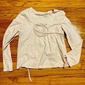 A la Sha unique artistic braided rope long-sleeve soft Pink tee